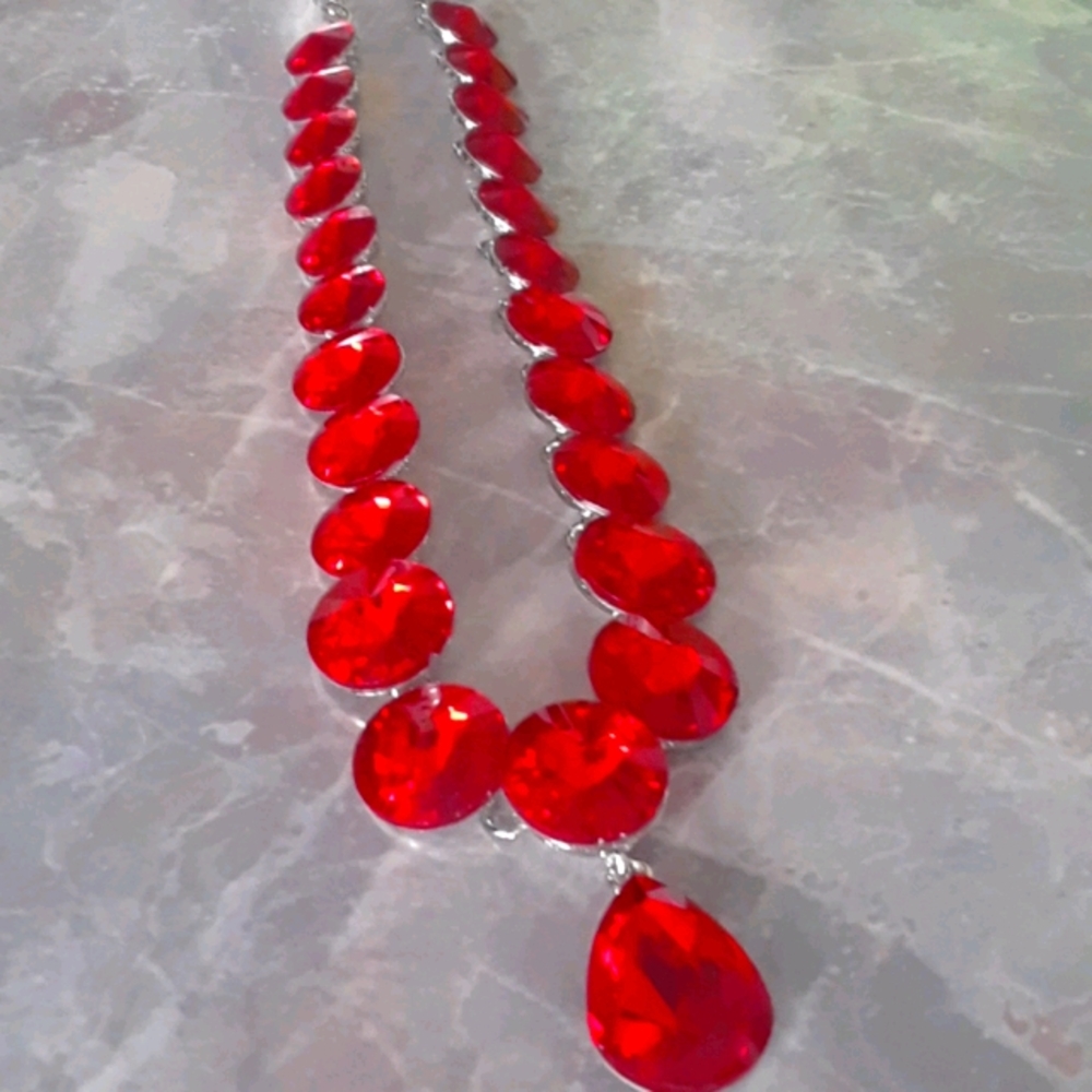 Simulated ruby necklace stones are very big